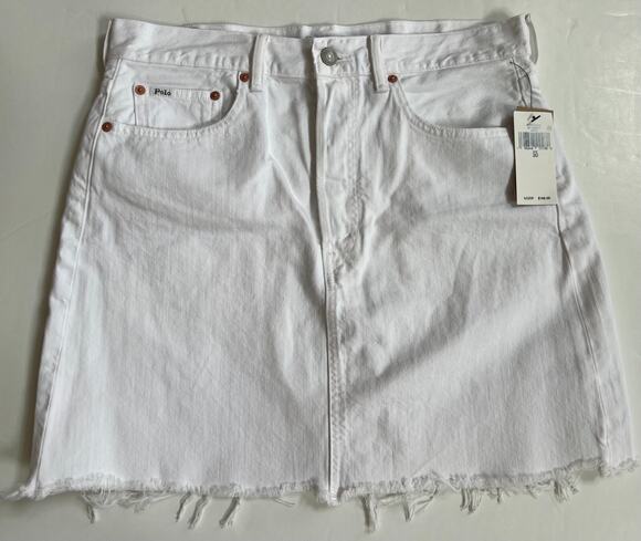 Polo Ralph Lauren Dresses & Skirts - Polo Ralph Lauren White Distressed Hem Short Denim Skirt Women Size 30 NWT $168